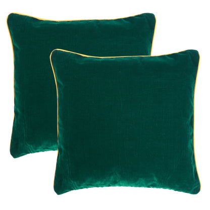 Bayberry Green Velvet Cushion Cover with Yellow Piping Edge in Set of 2