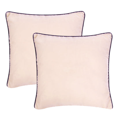 Gossamer Pink Velvet Cushion Cover with Dark Green Piping Edge in Set of 2