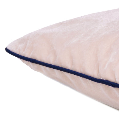 Gossamer Pink Velvet Cushion Cover with Navy Blue Piping Edge in Set of 2