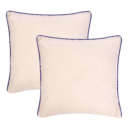 Gossamer Pink Velvet Cushion Cover with Navy Blue Piping Edge in Set of 2