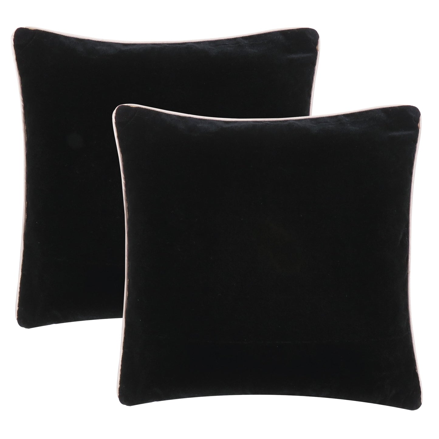 Black Velvet Cushion Cover with Off White Piping Edge in Set of 2