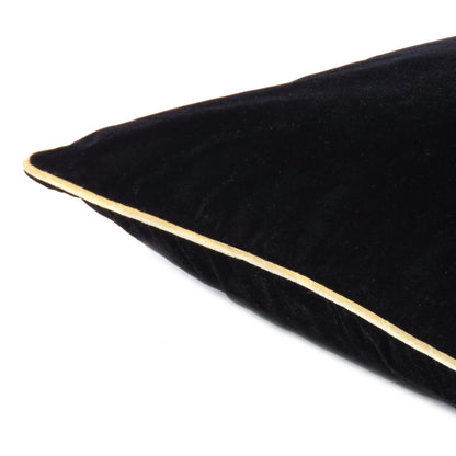 Black Velvet Cushion Cover with Gold Piping Edge in Set of 2