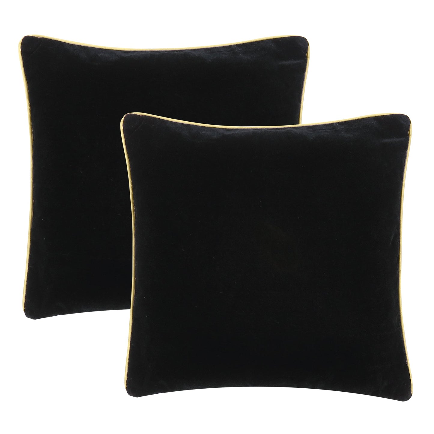 Black Velvet Cushion Cover with Gold Piping Edge in Set of 2