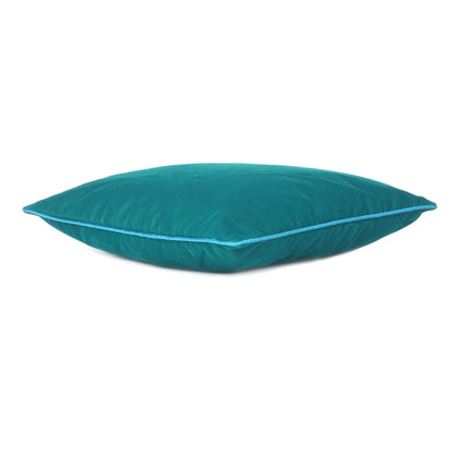 Teal Velvet Cushion Cover with Royal Blue Piping Edge in Set of 2