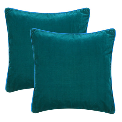 Teal Velvet Cushion Cover with Royal Blue Piping Edge in Set of 2