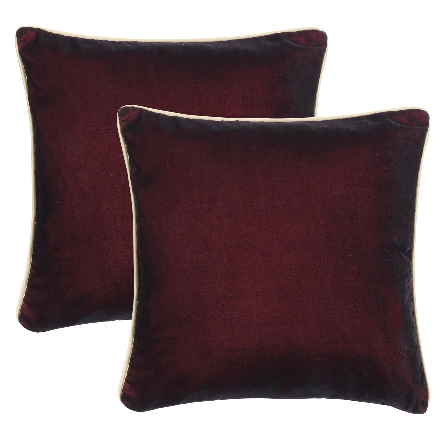 Jester Red Velvet Cushion Cover with Off White Piping Edge in Set of 2