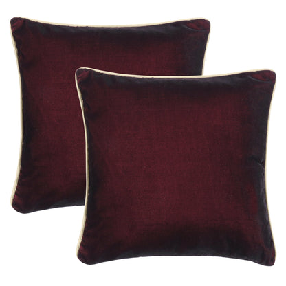 Jester Red Velvet Cushion Cover with Off White Piping Edge in Set of 2