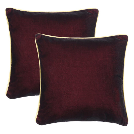Jester Red Velvet Cushion Cover with Gold Piping Edge in Set of 2