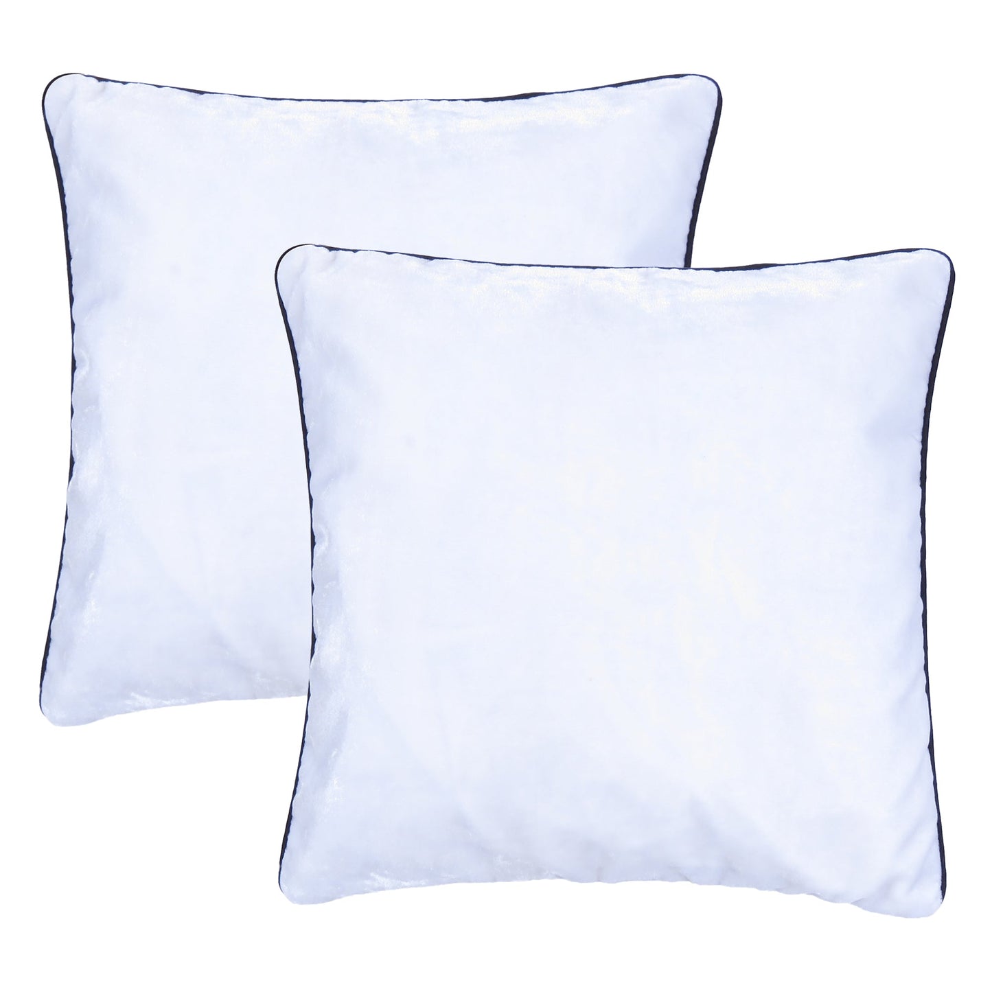 White Velvet Cushion Cover with Black Piping Edge in Set of 2