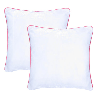 White Velvet Cushion Cover with Light Pink Piping Edge in Set of 2