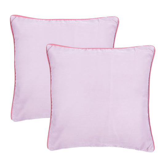 Orchid Bloom Velvet Cushion Cover with Light Pink Piping Edge in Set of 2