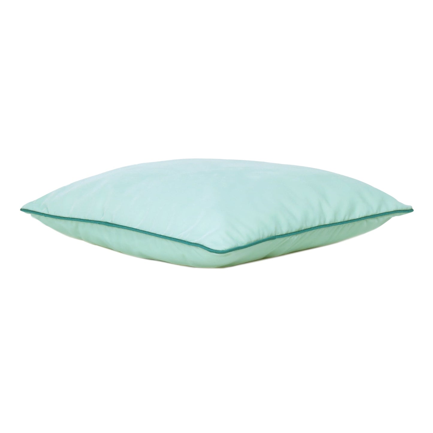 Ice Green Velvet Cushion Cover with Cyan Blue Piping Edge in Set of 2
