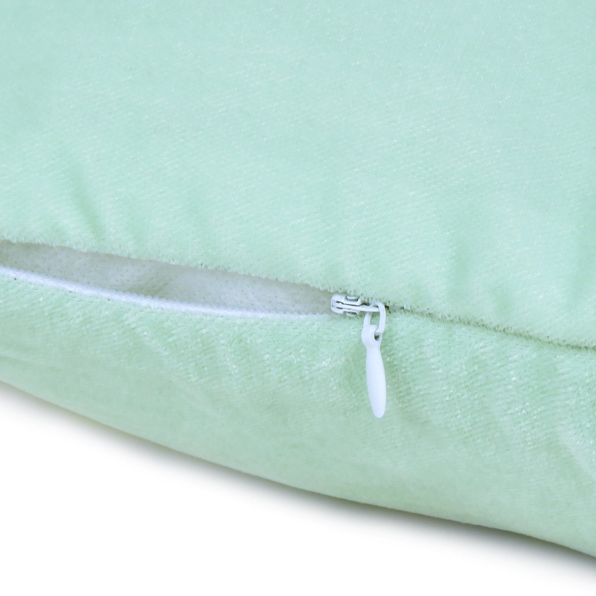 Solid Velvet Cushion Cover with Cyan Blue Piping Edge in Set of 2 - Ice Green