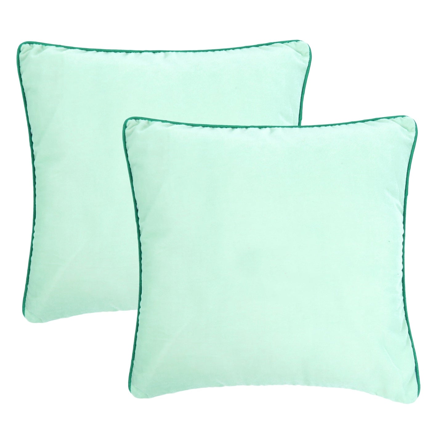 Ice Green Velvet Cushion Cover with Cyan Blue Piping Edge in Set of 2