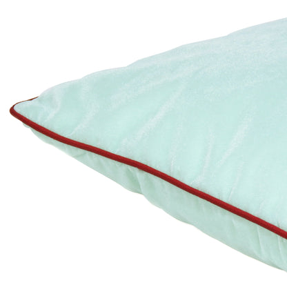 Ice Green Velvet Cushion Cover with Red Piping Edge in Set of 2