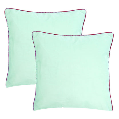 Ice Green Velvet Cushion Cover with Red Piping Edge in Set of 2