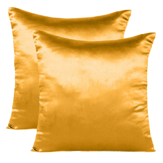 Apricot Tan Satin Silky Cushion Covers in Set of 2