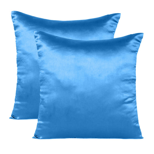 Blue Aster Satin Silky Cushion Covers in Set of 2