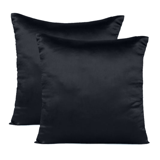 Black Satin Silky Cushion Covers in Set of 2