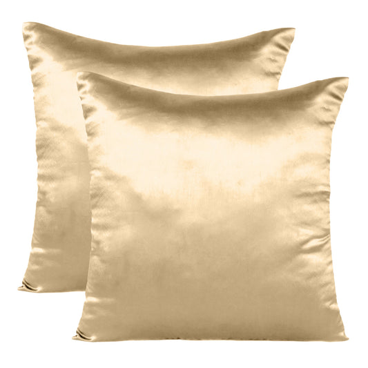 Banana Cream Satin Silky Cushion Covers in Set of 2