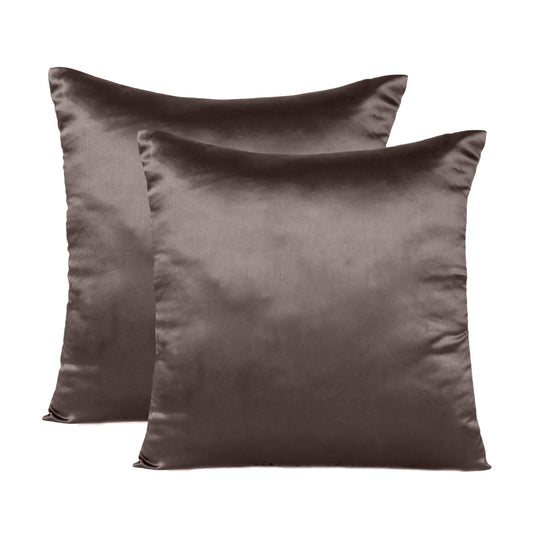 Brunette Brown Satin Silky Cushion Covers in Set of 2