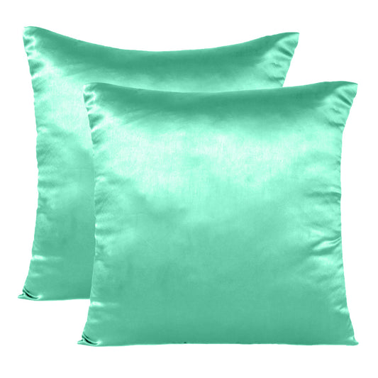 Bay green Satin Silky Cushion Covers in Set of 2