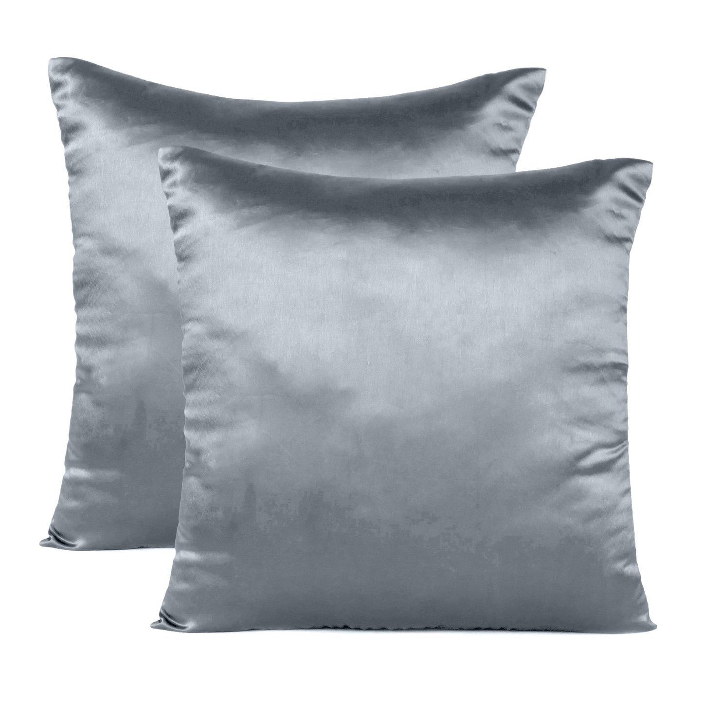 Steel Gray Satin Silky Cushion Covers in Set of 2