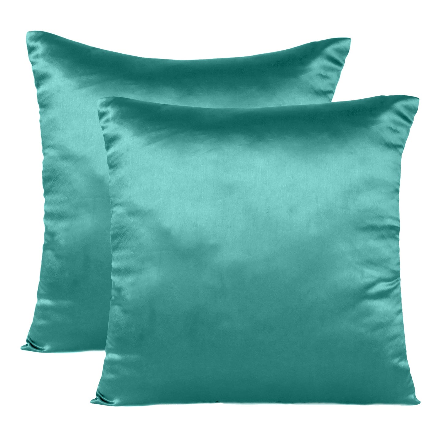 Teal Satin Silky Cushion Covers in Set of 2