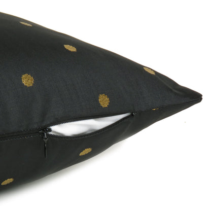 Art Silk Polka Dot Cushion Cover in Set of 2 - Black