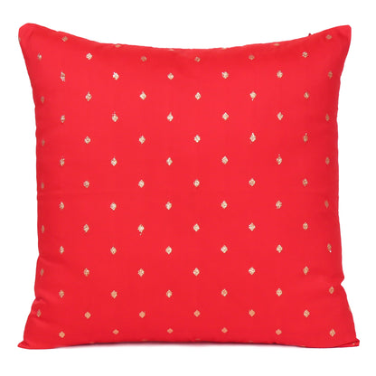 Polka Dot Art Silk Red Cushion Cover in Set of 2