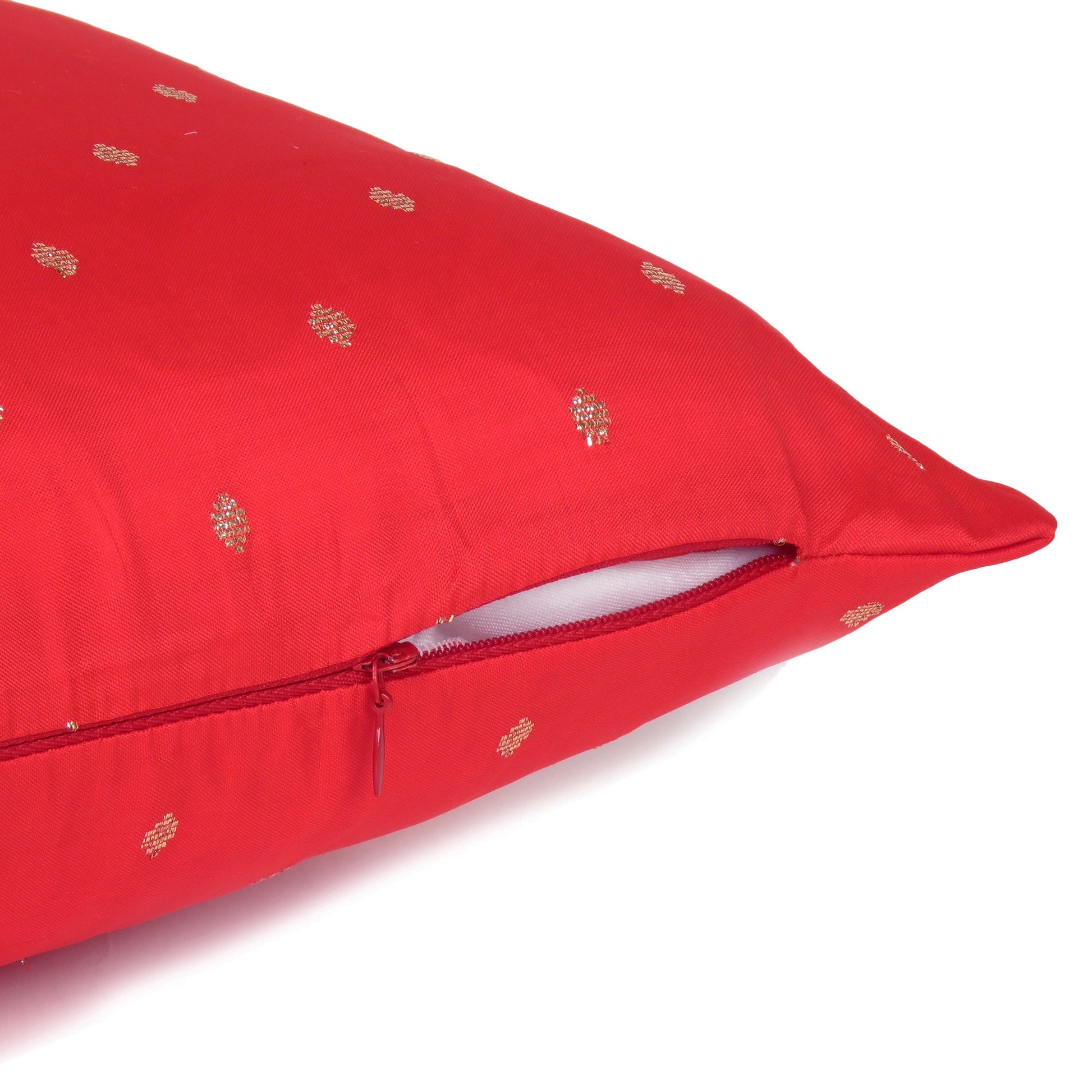 Art Silk Polka Dot Cushion Cover in Set of 2 - Bright Red