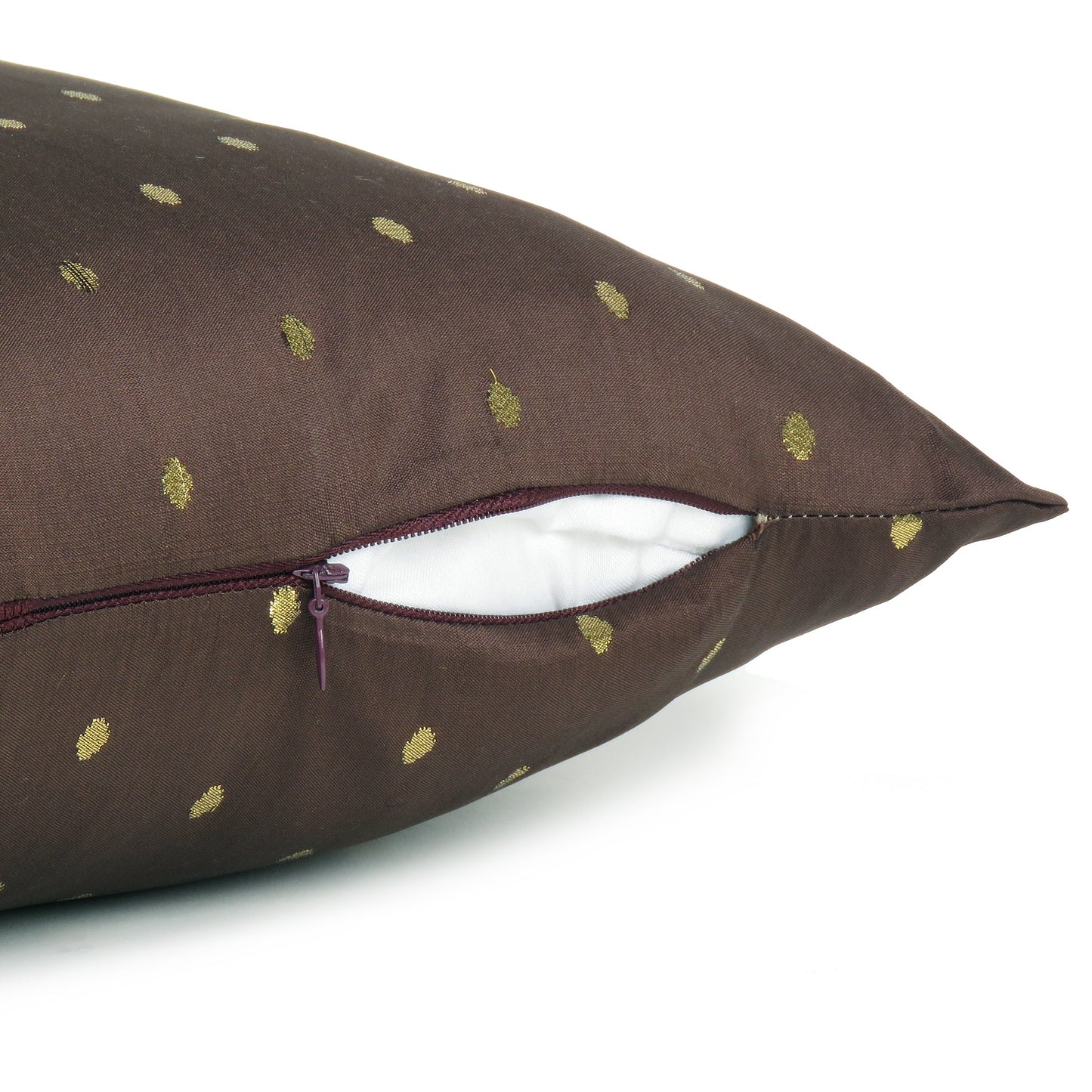 Art Silk Polka Dot Cushion Cover in Set of 2 - Chocolate Brown