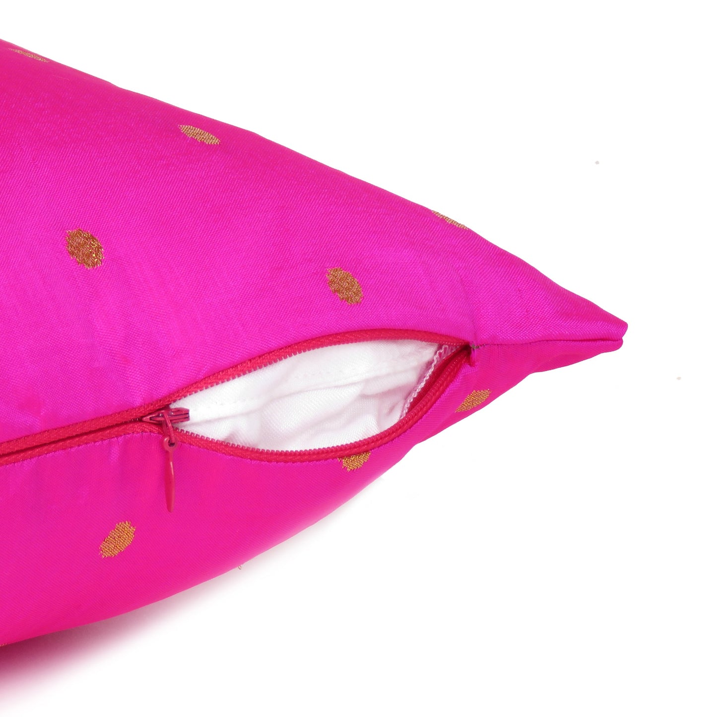 Art Silk Polka Dot Cushion Cover in Set of 2 - Fuchsia Pink