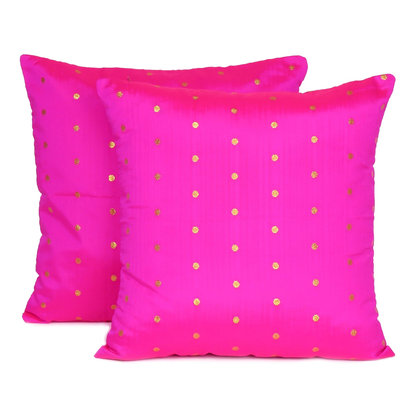 Art Silk Fuchsia Pink Cushion Cover in Set of 2