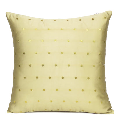 Gold Art Silk Polka Dot Cushion Cover in Set of 2