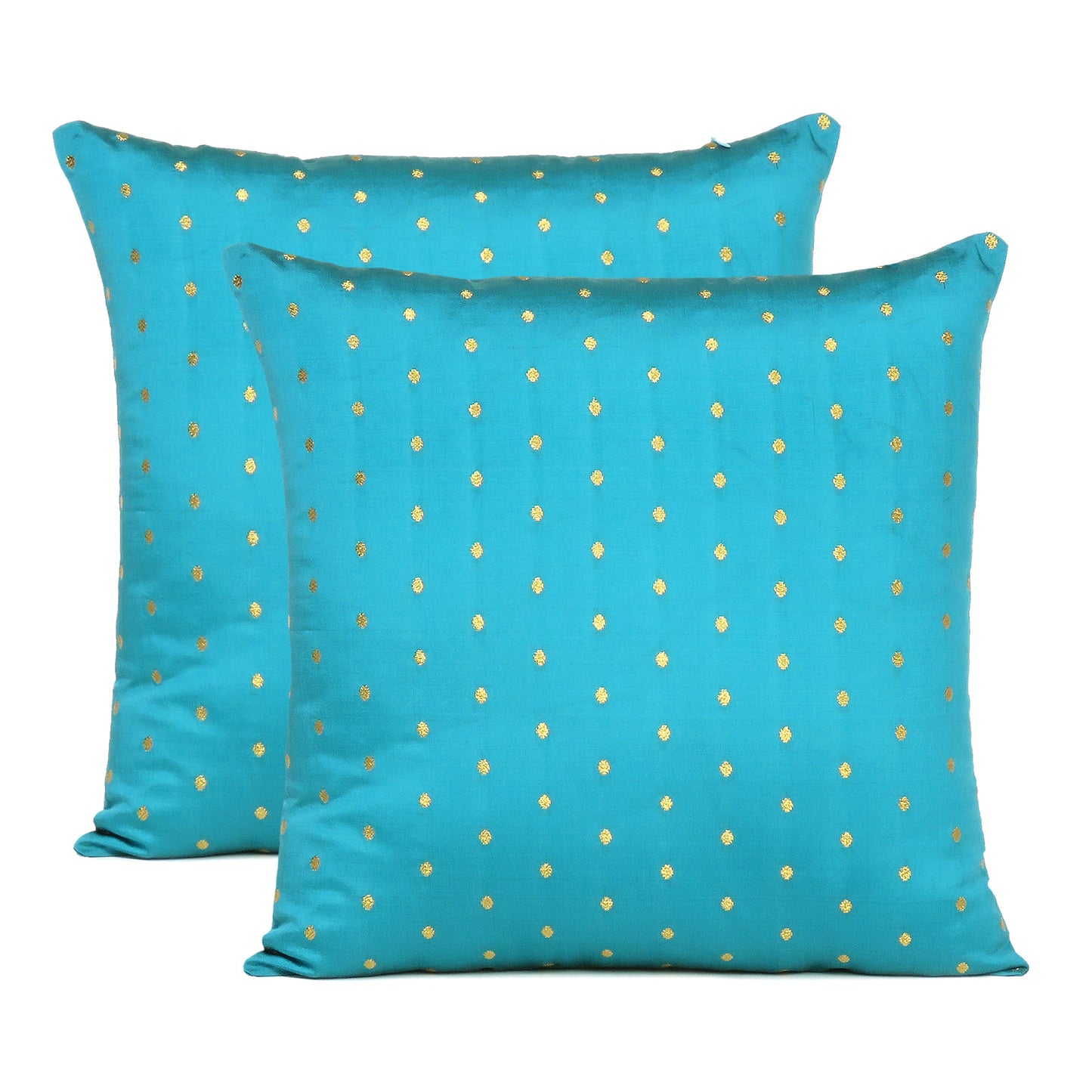 Art Silk Peacock Blue Cushion Cover in Set of 2