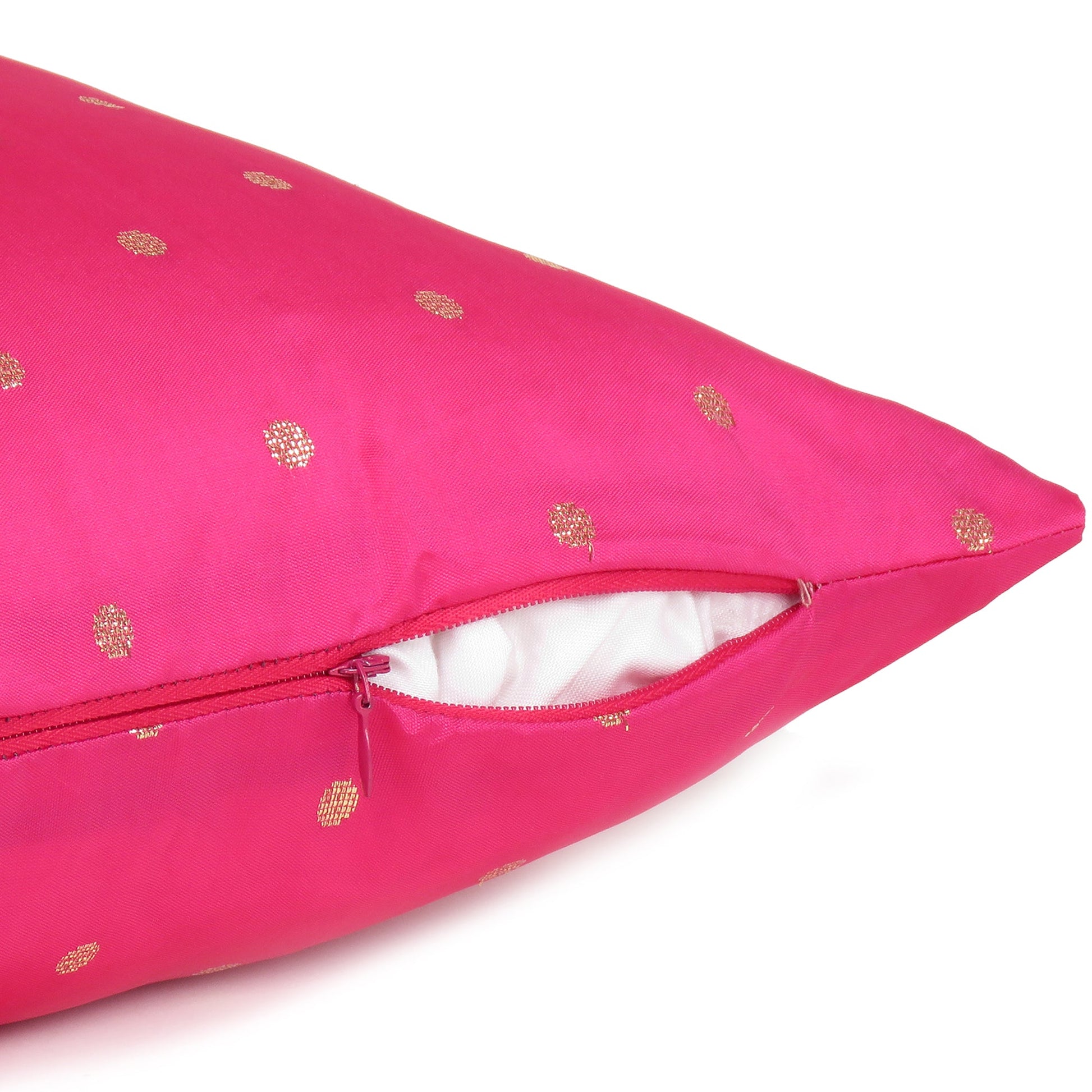 Art Silk Polka Dot Cushion Cover in Set of 2 - Pink