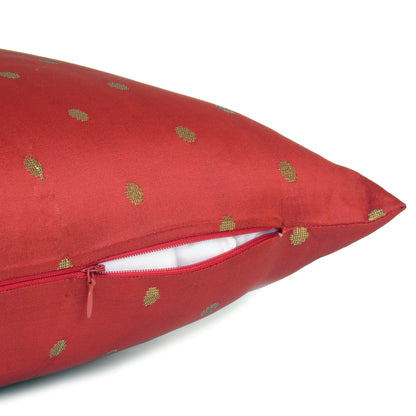Art Silk Polka Dot Cushion Cover in Set of 2 - Red