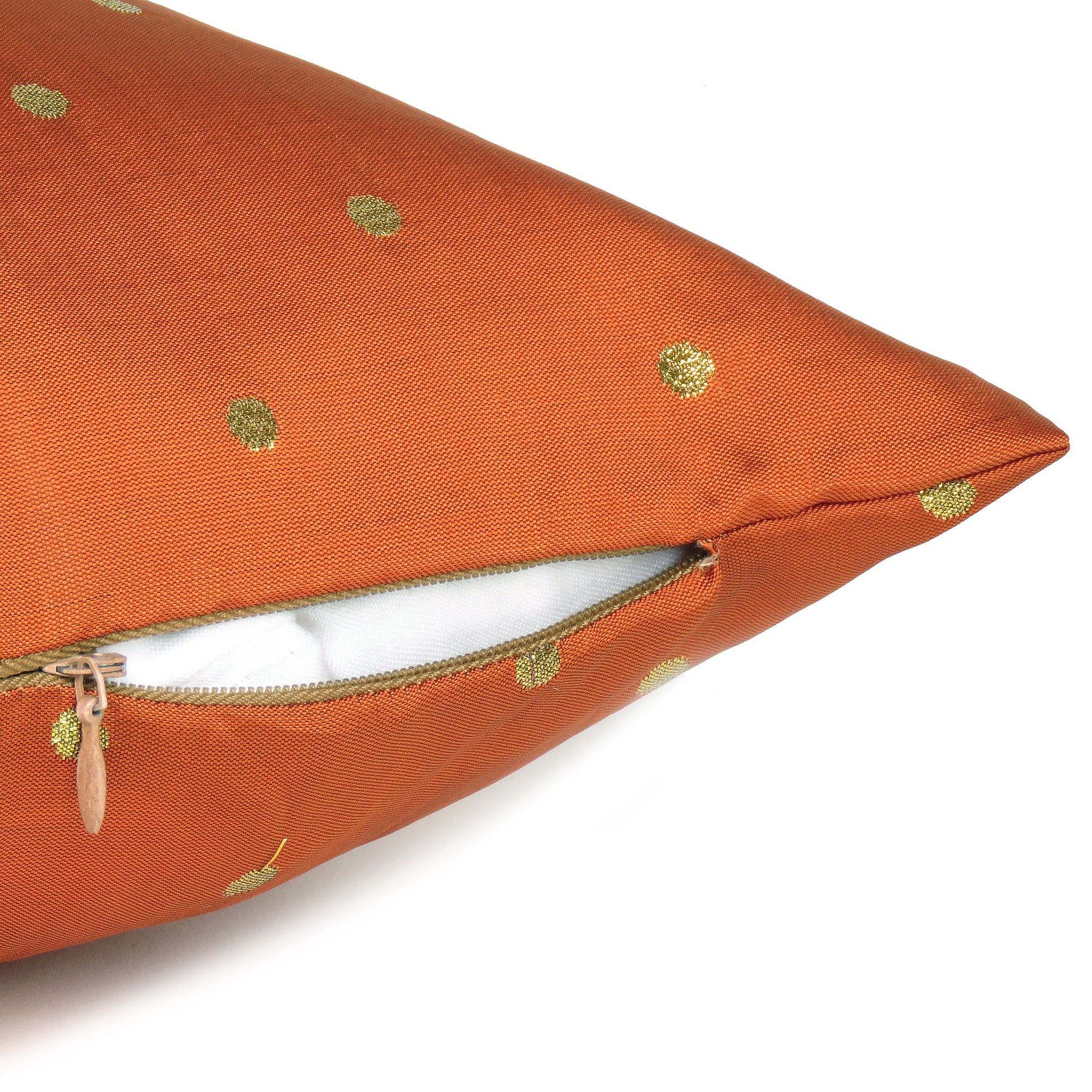 Art Silk Polka Dot Cushion Cover in Set of 2 - Rust Orange