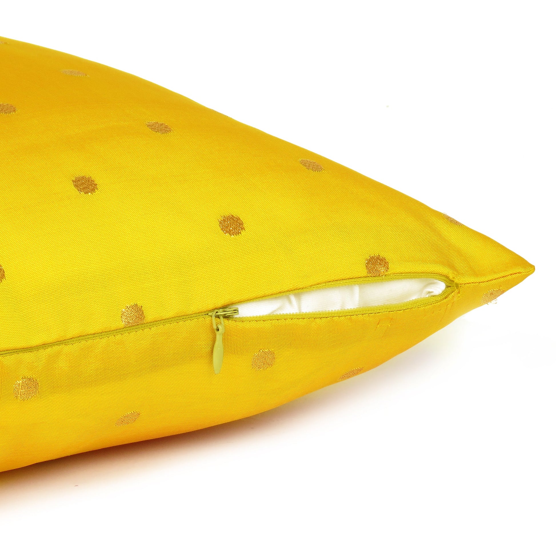 Art Silk Polka Dot Cushion Cover in Set of 2 - Yellow