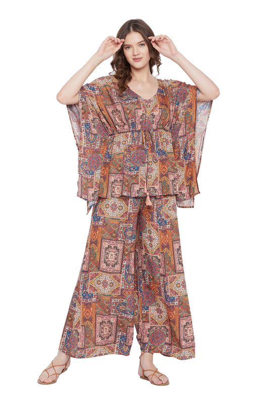 Women's Muslin Foil Printed Co-Ord Set - Rust