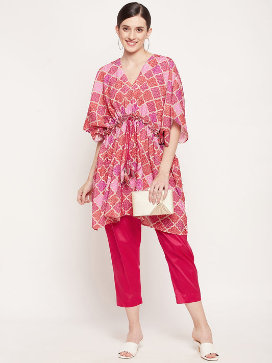 Women's 3/4 Kimono Sleeve Coral Pink Tunic with Pant Co-ord Set