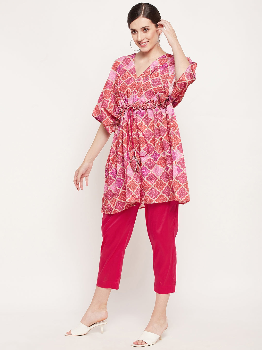 Women's 3/4 Kimono Sleeve Coral Pink Tunic with Pant Co-ord Set