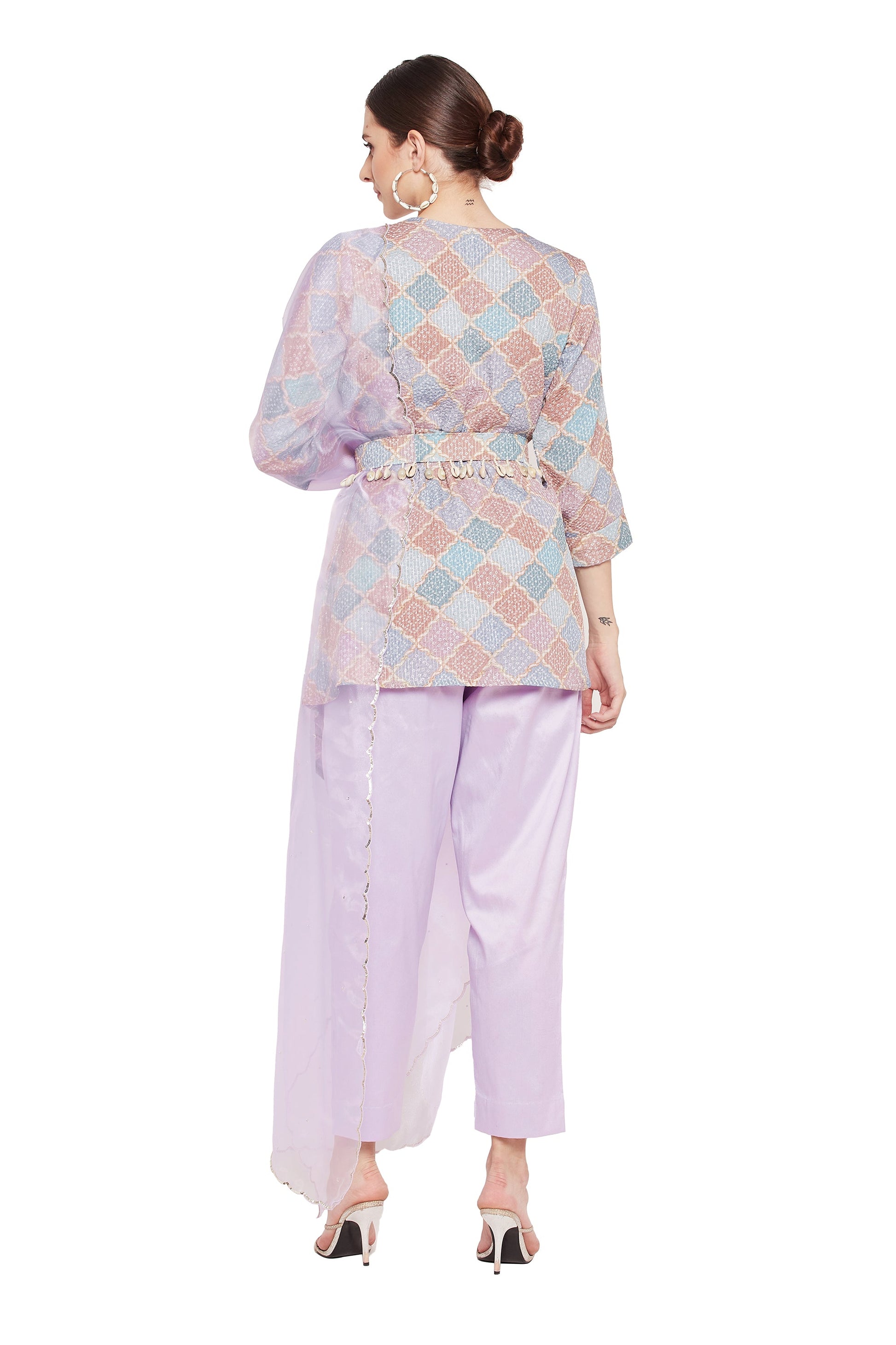 Women's Co-Ord Sets with Dupatta 3/4 Sleeves V-Neck Purple