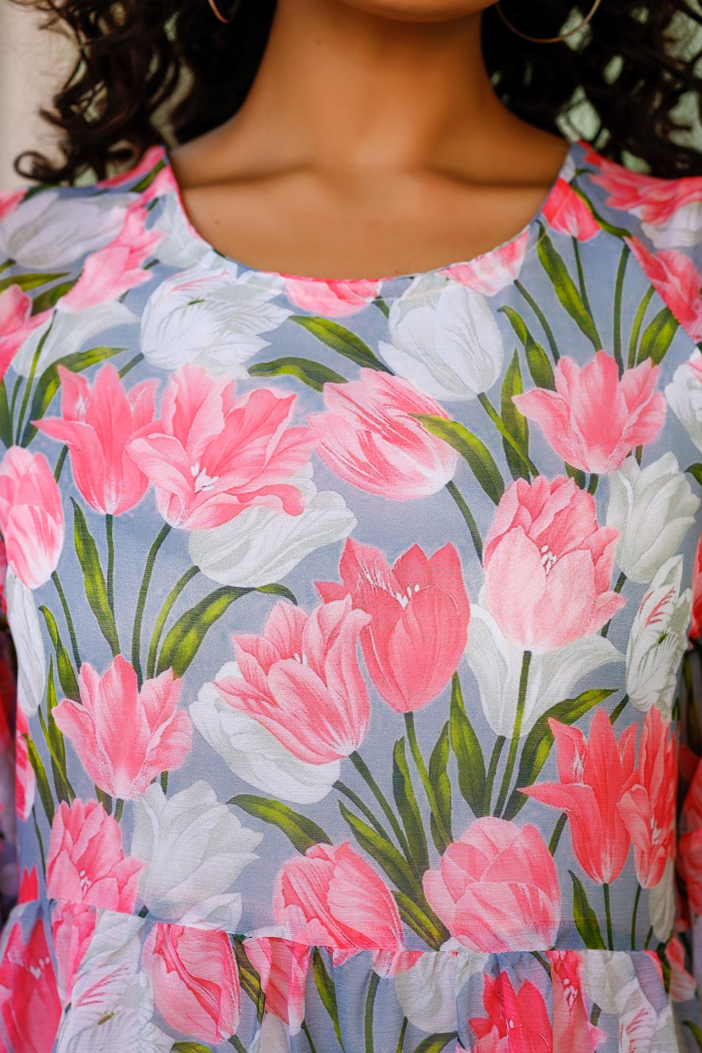 Women's Short A-Line Pink Floral Dress