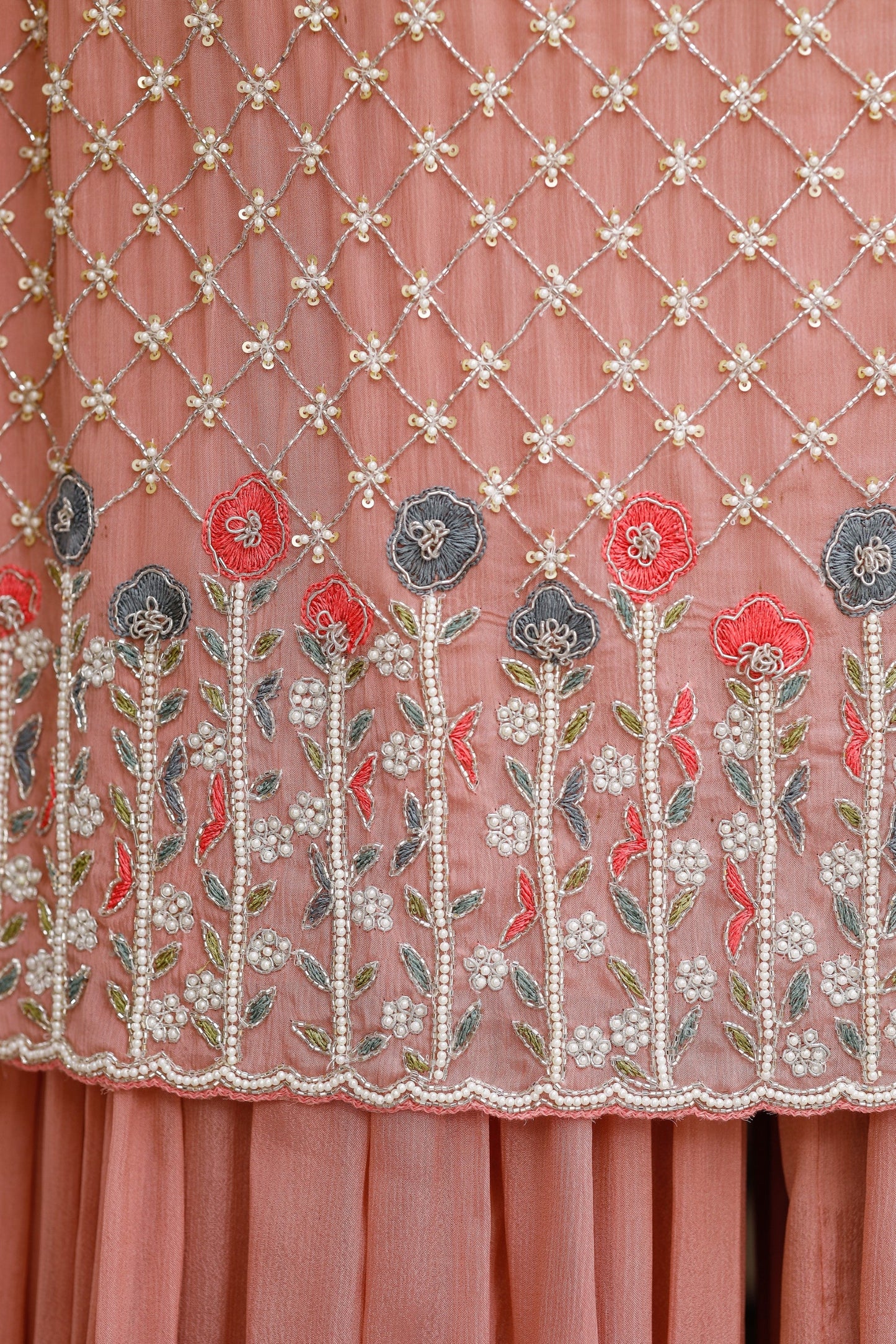Women's Rose Pink Floral Embroided Kurta Palazzo Set