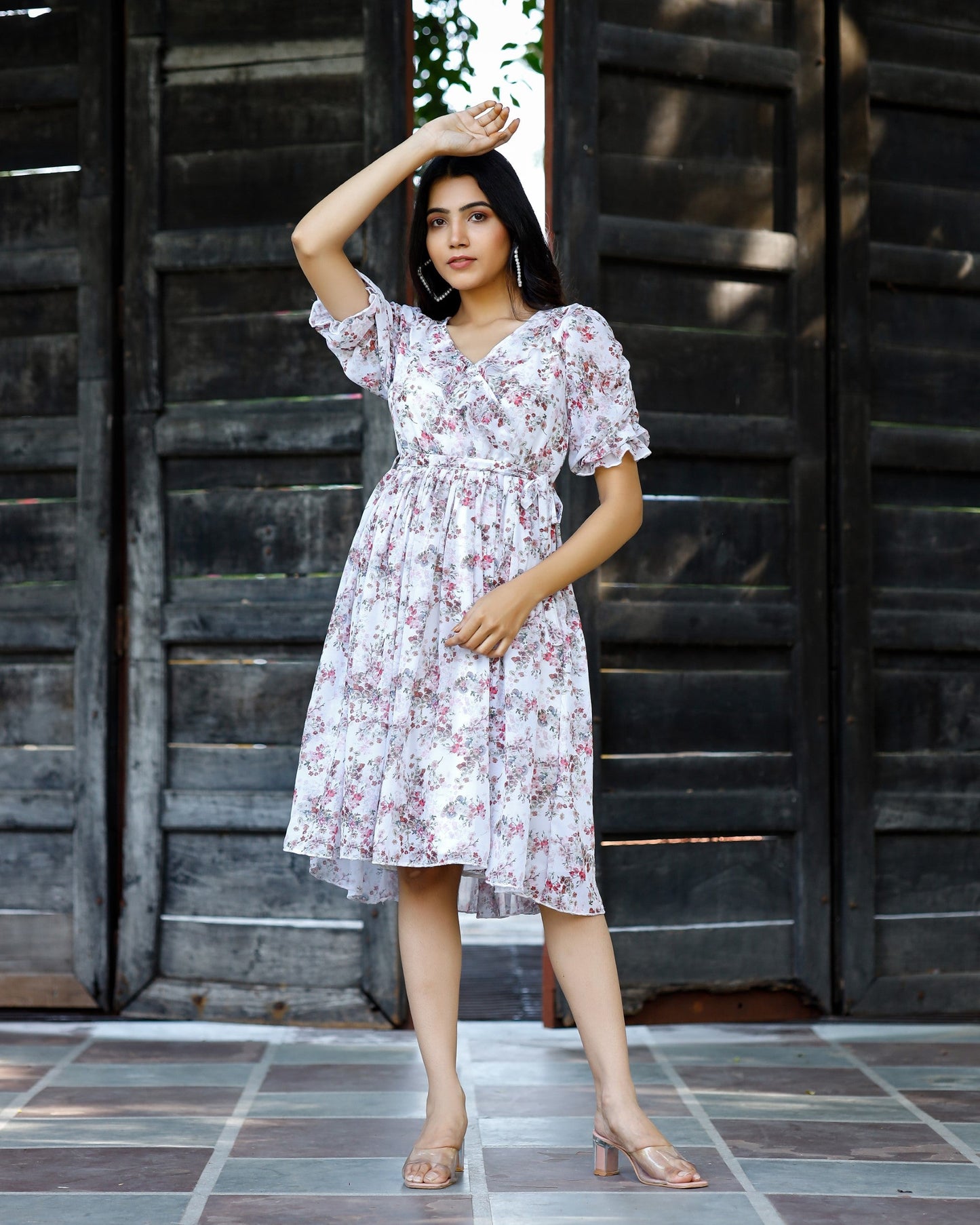 Women's White Floral Midi Dress