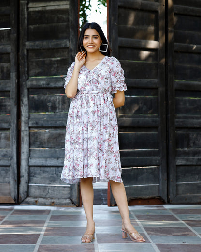 Women's White Floral Midi Dress