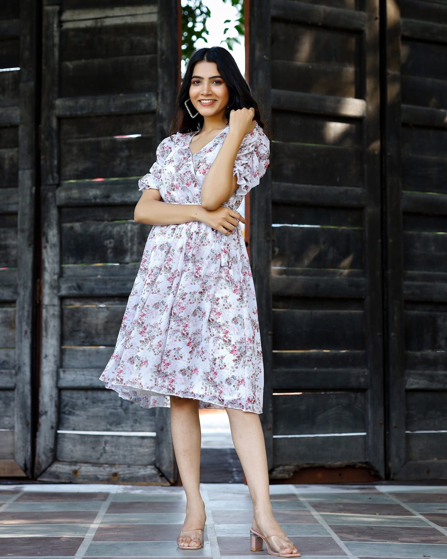 Women's White Floral Midi Dress