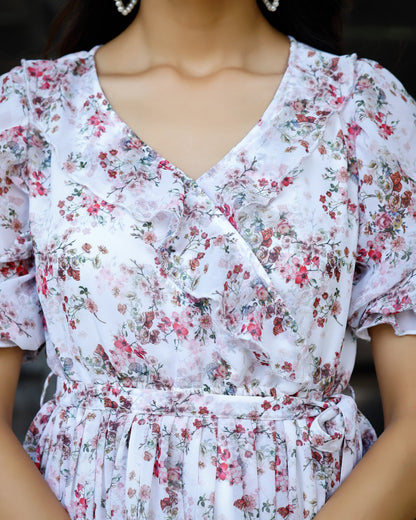 Women's White Floral Midi Dress